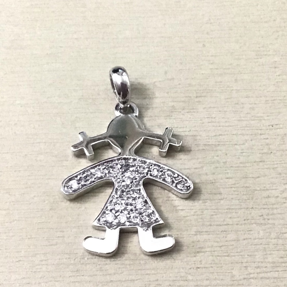 White Gold Plated Silver CZ Girl Doll Pendant